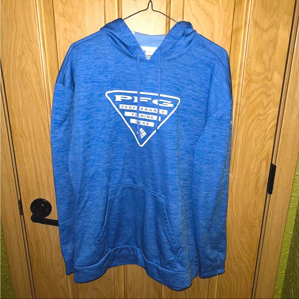 Mens Columbia Xl Blue PFG Hoodie Triangle Logo Fishing Hike Camp